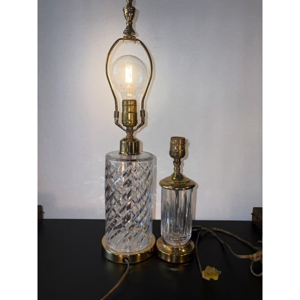 Waterford Cut Crystal Column Table Lamps Clear Glass Vintage